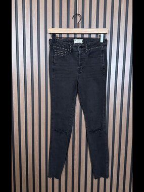 Free People Jeans 25 Womens Black Skinny Skinny Bead Stone Detail Frayed Pants